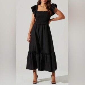 Jason Wu Black Smocked Maxi Dress with Ruffle Sleeves